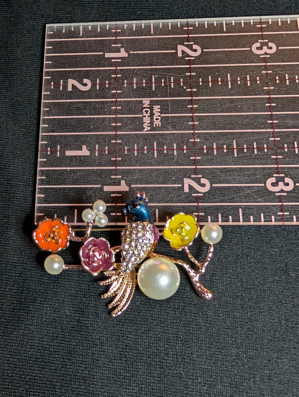 Pearl & Enamel Parrot Floral Brooch - Multicolor